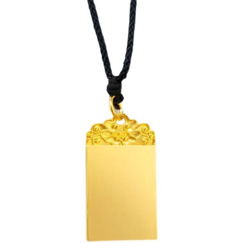Pandantiv talisman placat cu aur din cupru, suprafață pătrată plată, cu motiv de nori antic, unisex, colier cu lanț pulover