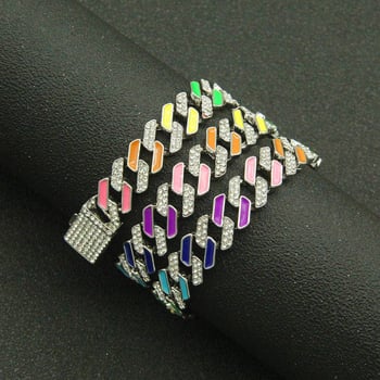 Colier Cuban pentru bărbați, personalizat, cu pietre colorate în pavé, diamante complete, finisaj cu picurare de ulei, stil hip-hop