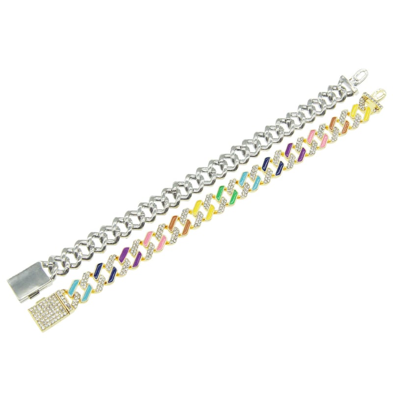Colier Cuban pentru bărbați, personalizat, cu pietre colorate în pavé, diamante complete, finisaj cu picurare de ulei, stil hip-hop