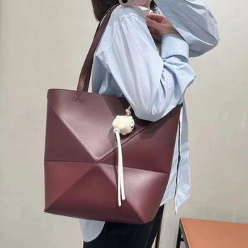 Geantă tote din piele naturală, geometrică, pliabilă, pentru femei