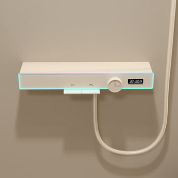 Sistem de duș cu afișaj digital și iluminare ambientală, cap de duș tip ploaie grafit, montaj pe perete, thermostatic