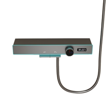 Sistem de duș cu afișaj digital și iluminare ambientală, cap de duș tip ploaie grafit, montaj pe perete, thermostatic