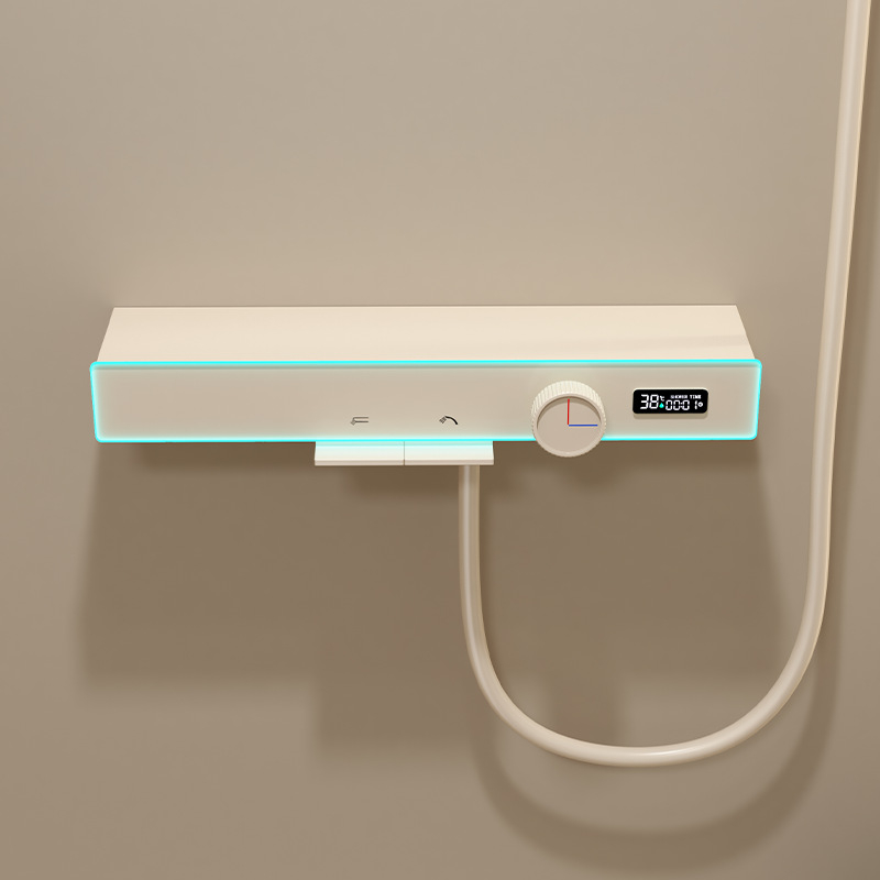 Sistem de duș cu afișaj digital și iluminare ambientală, cap de duș tip ploaie grafit, montaj pe perete, thermostatic