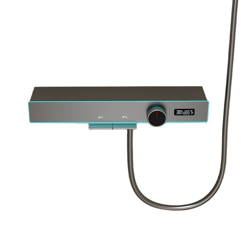 Sistem de duș cu afișaj digital și iluminare ambientală, cap de duș tip ploaie grafit, montaj pe perete, thermostatic
