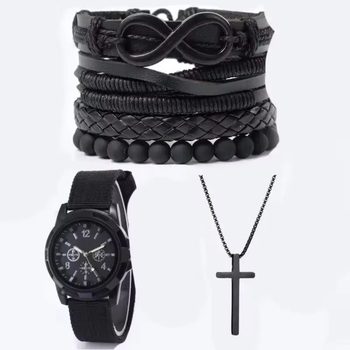 Ceas bărbătesc cu curea din pânză, cadran digital simplu, pandantiv cruce, stil casual