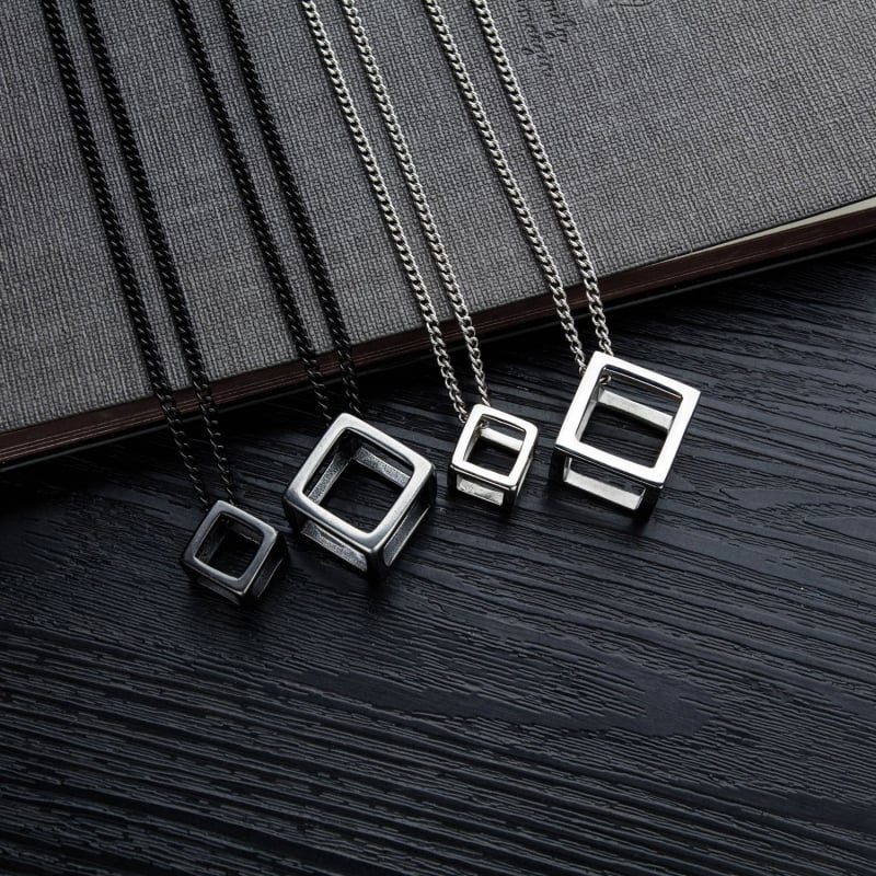 OPK Bijuterii — Design 3D, pandant cu cub Rubik găurit, colier bărbați din oțel inoxidabil