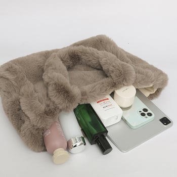 Geantă tote din pluș, în stil coreean cu patchwork, geantă feminină versatilă, capacitate mare, design simplu și pufoasă