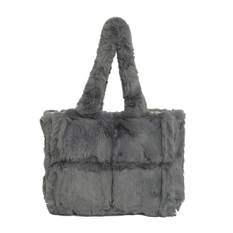 Geantă tote din pluș, în stil coreean cu patchwork, geantă feminină versatilă, capacitate mare, design simplu și pufoasă