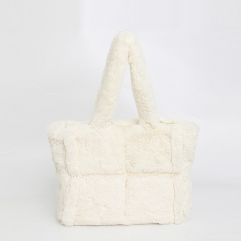 Geantă tote din pluș, în stil coreean cu patchwork, geantă feminină versatilă, capacitate mare, design simplu și pufoasă