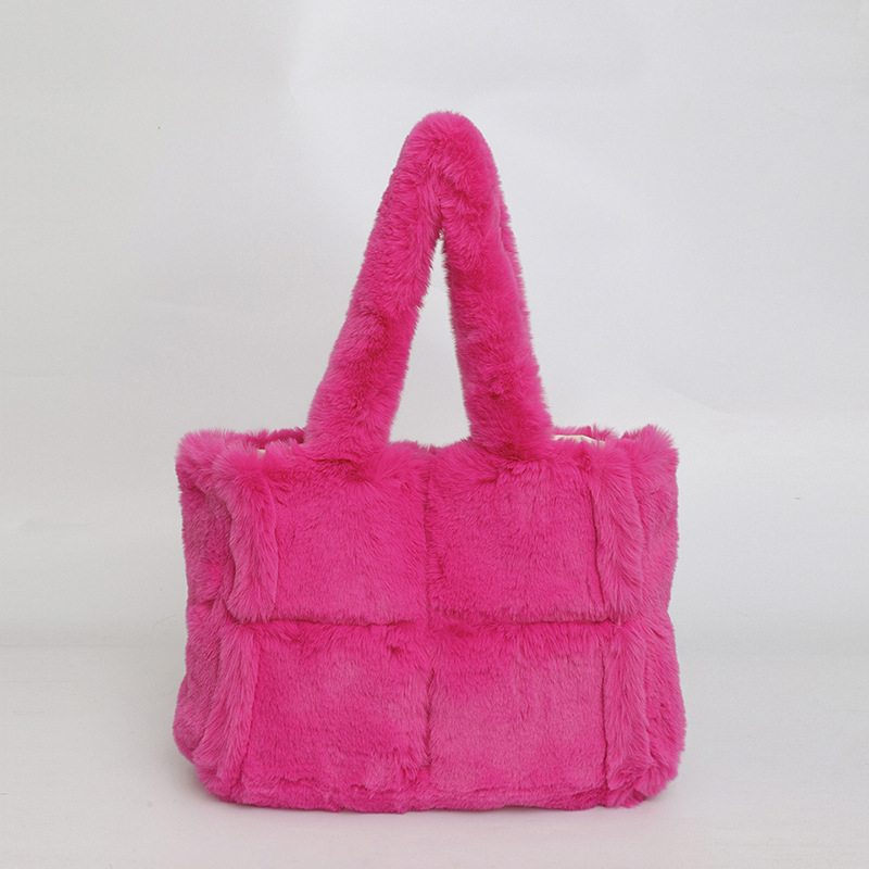 Geantă tote din pluș, în stil coreean cu patchwork, geantă feminină versatilă, capacitate mare, design simplu și pufoasă