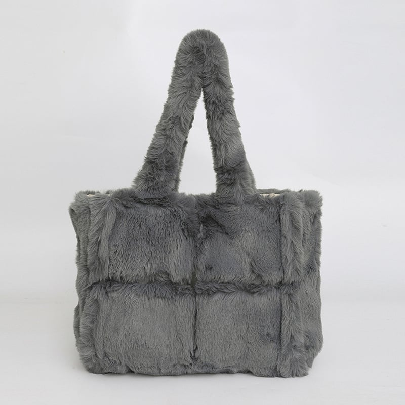 Geantă tote din pluș, în stil coreean cu patchwork, geantă feminină versatilă, capacitate mare, design simplu și pufoasă