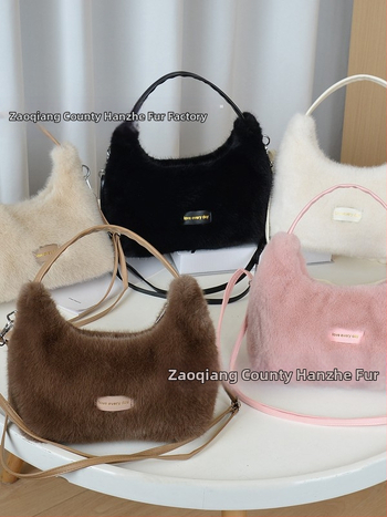 Dámska crossbody kabelka z norkovej kožušiny, veľká kapacita, módna, svieža, minimalistická, všestranná, plyšová kabelka s popruhom