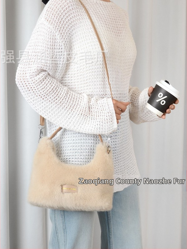 Dámska crossbody kabelka z norkovej kožušiny, veľká kapacita, módna, svieža, minimalistická, všestranná, plyšová kabelka s popruhom