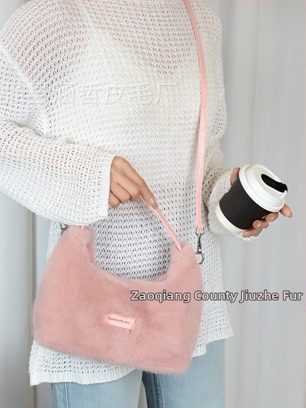 Dámska crossbody kabelka z norkovej kožušiny, veľká kapacita, módna, svieža, minimalistická, všestranná, plyšová kabelka s popruhom
