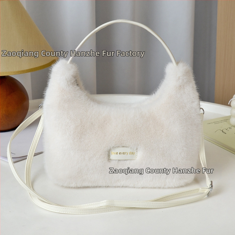 Dámska crossbody kabelka z norkovej kožušiny, veľká kapacita, módna, svieža, minimalistická, všestranná, plyšová kabelka s popruhom