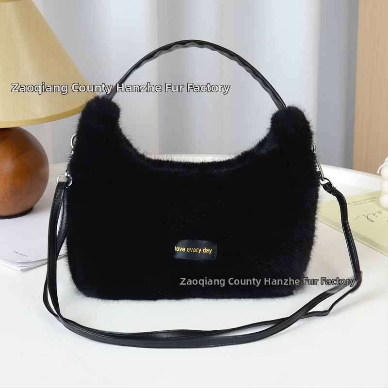 Dámska crossbody kabelka z norkovej kožušiny, veľká kapacita, módna, svieža, minimalistická, všestranná, plyšová kabelka s popruhom