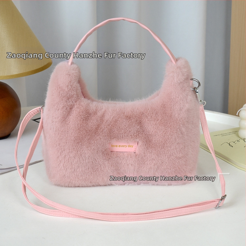 Dámska crossbody kabelka z norkovej kožušiny, veľká kapacita, módna, svieža, minimalistická, všestranná, plyšová kabelka s popruhom