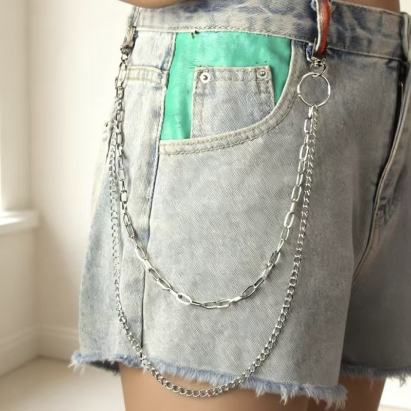 Lanț dublu din metal pentru talie, pentru blugi, accesoriu hip-hop unisex
