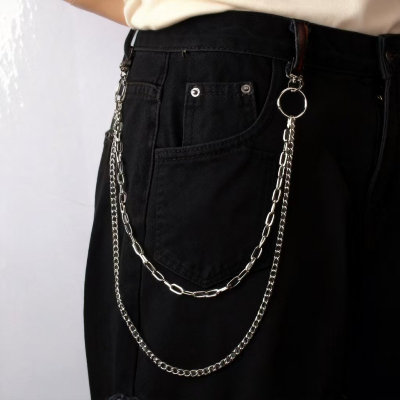 Lanț dublu din metal pentru talie, pentru blugi, accesoriu hip-hop unisex