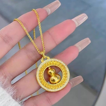 Pandant rotativ în formă de calabash, cu diamante în motiv de grâu, bază din alamă placată cu aur, stil chinezesc nou, pandantiv rotund