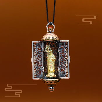 Pandantiv cu cutie Ksitigarbha Bodhisattva, colier cu uși duble pentru pace