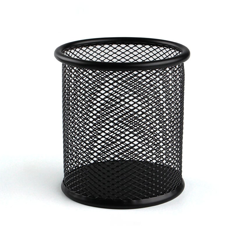 Suport pentru pixuri din metal, formă rotundă, model plasă – organizator de birou elegant