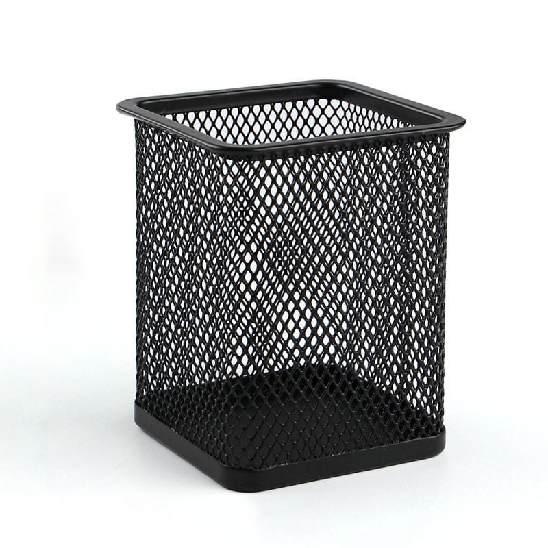 Suport pentru pixuri din metal, formă rotundă, model plasă – organizator de birou elegant