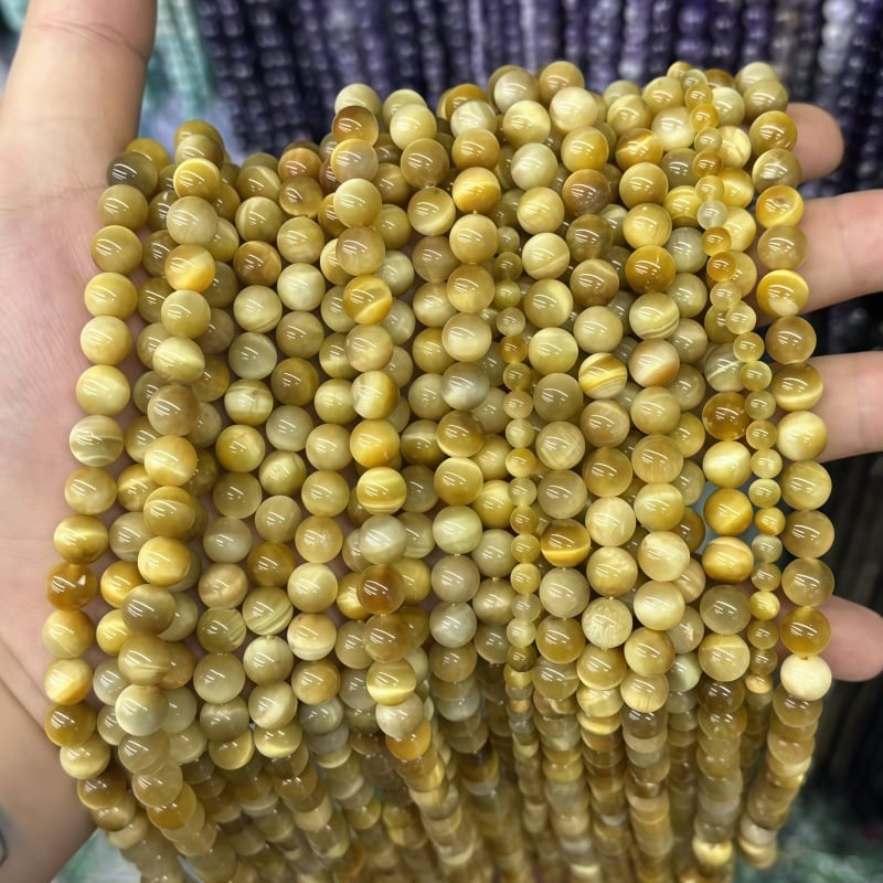 7A Ochi de tigru aurii natural, mărgele rotunde de 8 mm pentru bijuterii DIY – mărgele din piatră ochi de tigru pentru brățară și colier
