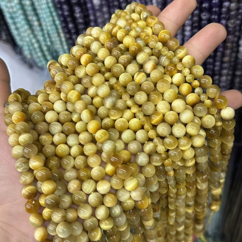 7A Ochi de tigru aurii natural, mărgele rotunde de 8 mm pentru bijuterii DIY – mărgele din piatră ochi de tigru pentru brățară și colier