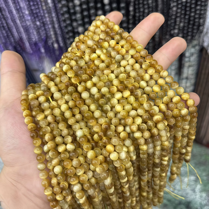 7A Ochi de tigru aurii natural, mărgele rotunde de 8 mm pentru bijuterii DIY – mărgele din piatră ochi de tigru pentru brățară și colier