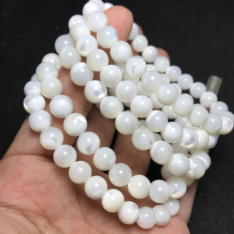 Perle naturale albe de sidef, rotunde, 8 mm, mărgele libere pentru brățări și coliere, componente semi‑finite pentru DIY