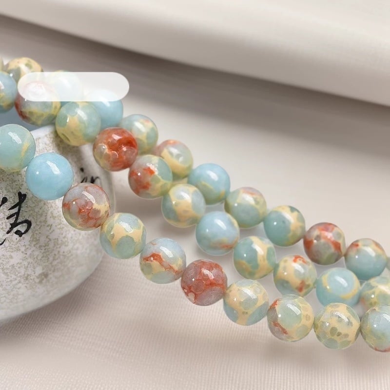 8mm Mărgele rotunde Shoushan Stone – piatră sintetică cu model piele de șarpe și piatră imperială, accesorii pentru bijuterii DIY, componente semiproducte de mărgele