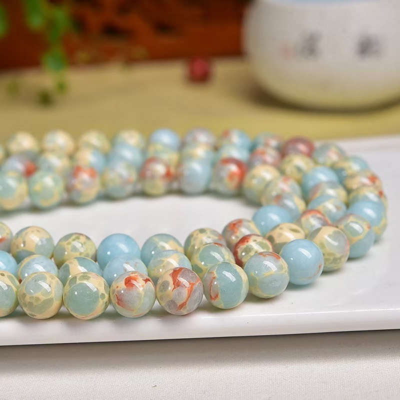 8mm Mărgele rotunde Shoushan Stone – piatră sintetică cu model piele de șarpe și piatră imperială, accesorii pentru bijuterii DIY, componente semiproducte de mărgele