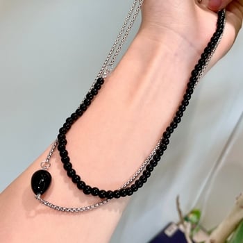 Colier din oțel de titan pentru purtare multiplă, design color-block negru, senzație discretă de lux — lanț clavicular suprapus, accesoriu pentru pulover