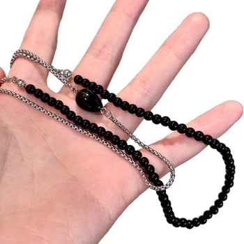 Colier din oțel de titan pentru purtare multiplă, design color-block negru, senzație discretă de lux — lanț clavicular suprapus, accesoriu pentru pulover
