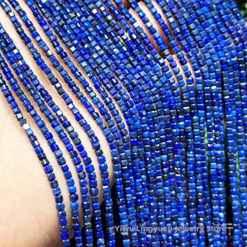 Prírodné štvorcové korálky z lapis lazuli s priemerom 2 mm, voľné korálky na výrobu šperkov, polotovary s dlhou retiazkou