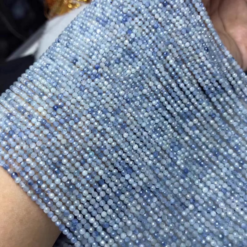 Tira de mărgele semifabricate din kianit albastru deschis, în formă de balon de fotbal, pentru bijuterii DIY