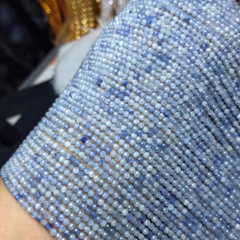 Tira de mărgele semifabricate din kianit albastru deschis, în formă de balon de fotbal, pentru bijuterii DIY
