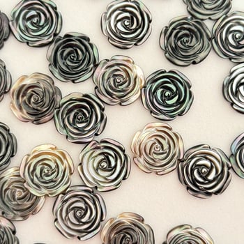 20 mm roz gravat manual pe scoică neagră naturală — piese pentru bijuterii DIY, cercei și accesorii pentru cap
