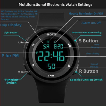 Digitálne hodinky pre študentov, chlapcov aj dievčatá, 45 mm ciferník, gumený remienok, vodotesnosť do 10 m, numerický displej, číslice svietiace v tme