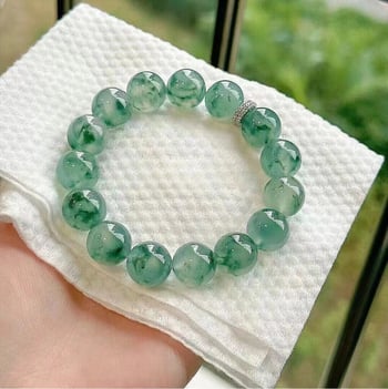 Jad natural cu floare albastru-înghețat — set brățară și colier cu mărgele rotunde, unisex