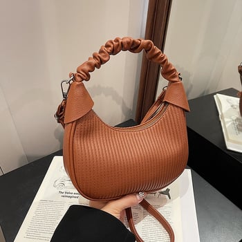 Geantă de damă PU în formă de semicerc, dimensiune medie, umăr și crossbody, Iarna 2024