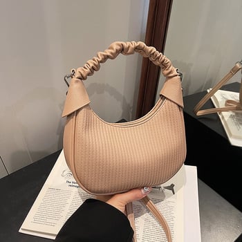 Geantă de damă PU în formă de semicerc, dimensiune medie, umăr și crossbody, Iarna 2024