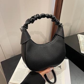 Geantă de damă PU în formă de semicerc, dimensiune medie, umăr și crossbody, Iarna 2024