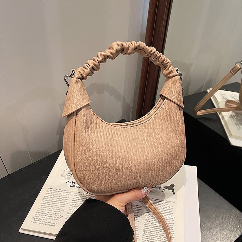 Geantă de damă PU în formă de semicerc, dimensiune medie, umăr și crossbody, Iarna 2024
