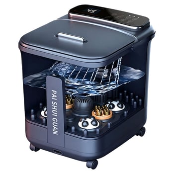 Vas de baie pentru picioare pliabil, cu control touch, 10L+, adânime până la genunchi, LCD temperatură, încălzire PTC, țeavă de scurgere, cu roți