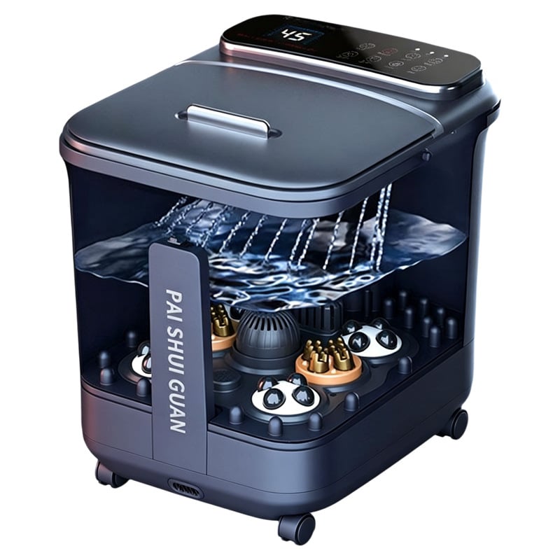 Vas de baie pentru picioare pliabil, cu control touch, 10L+, adânime până la genunchi, LCD temperatură, încălzire PTC, țeavă de scurgere, cu roți