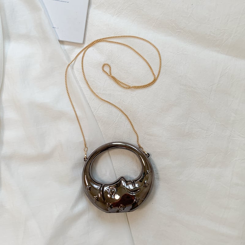 Geantă acrilică în formă de lună, cu lanț, clutch mic pentru umăr sau crossbody, geantă de seară