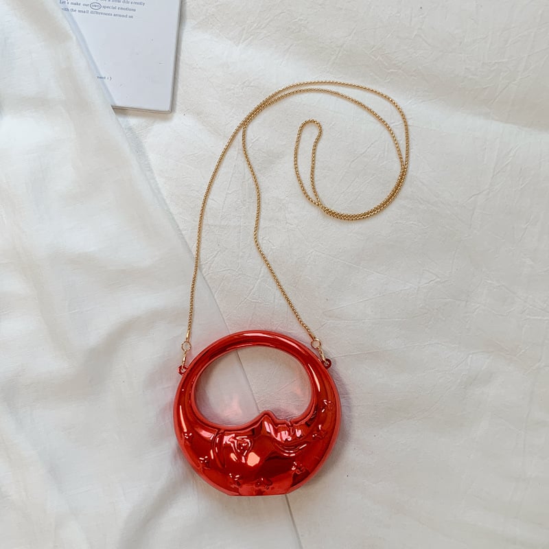 Geantă acrilică în formă de lună, cu lanț, clutch mic pentru umăr sau crossbody, geantă de seară