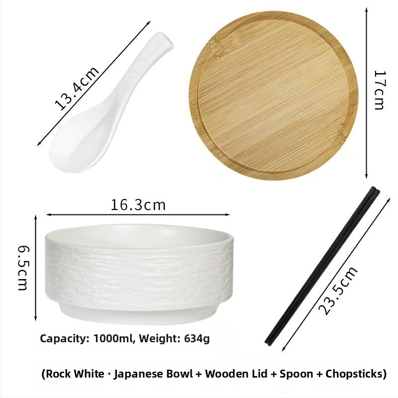 Fedéllel ellátott porcelán tálak – készlet instant tészta, saláta és sushi számára; átmérő 16–17 cm; kör alakú forma, matt felület; modernista stílus; mindennapi és diákhasználatra alkalmas.
